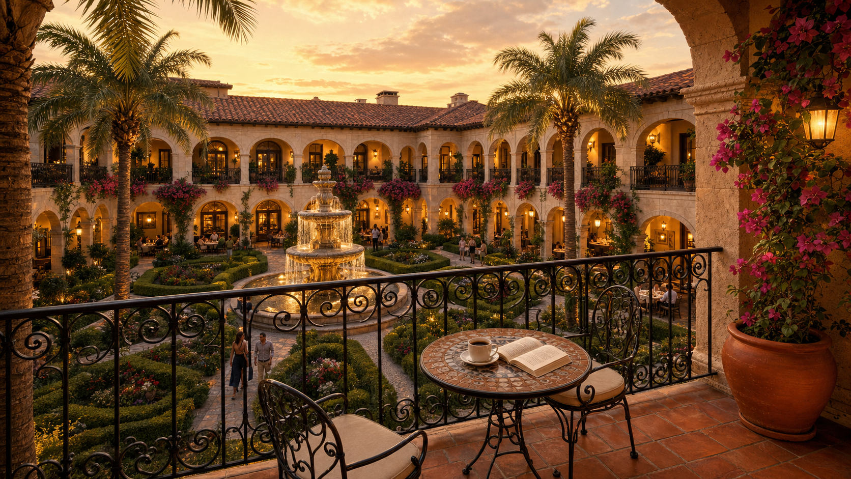 Conceptual rendering of the courtyard viewed from a guest room balcony